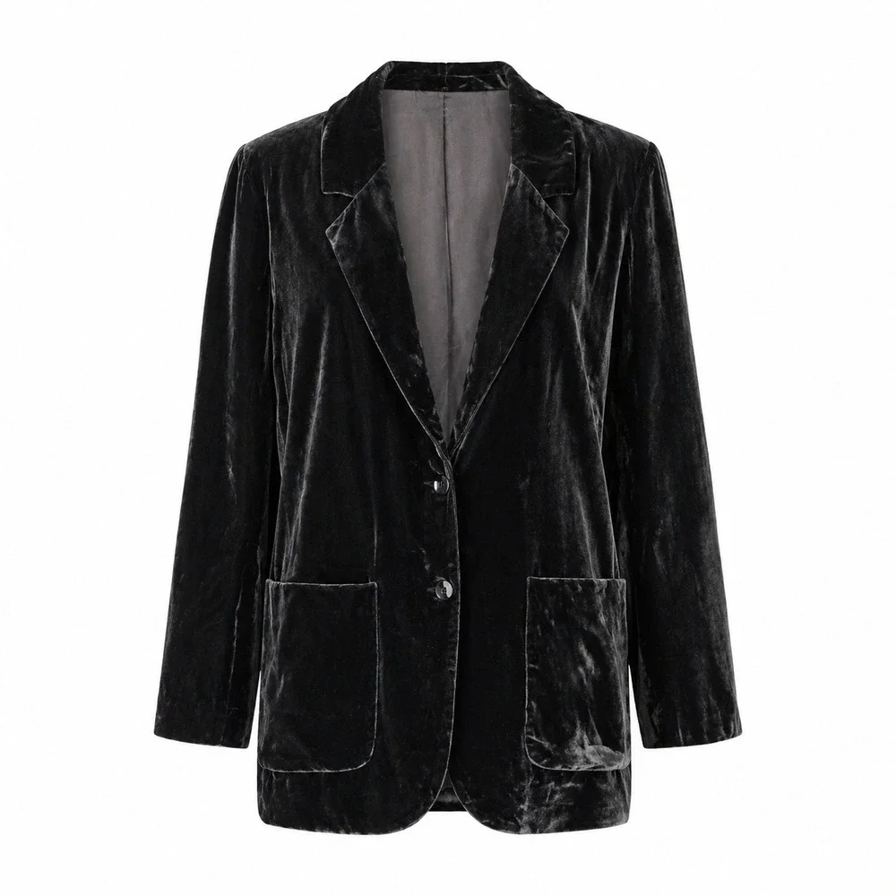Vintage 80s Carole Little Saint-Tropez West Black Velvet Gothic Blazer Size 12 - Picture 1 of 7